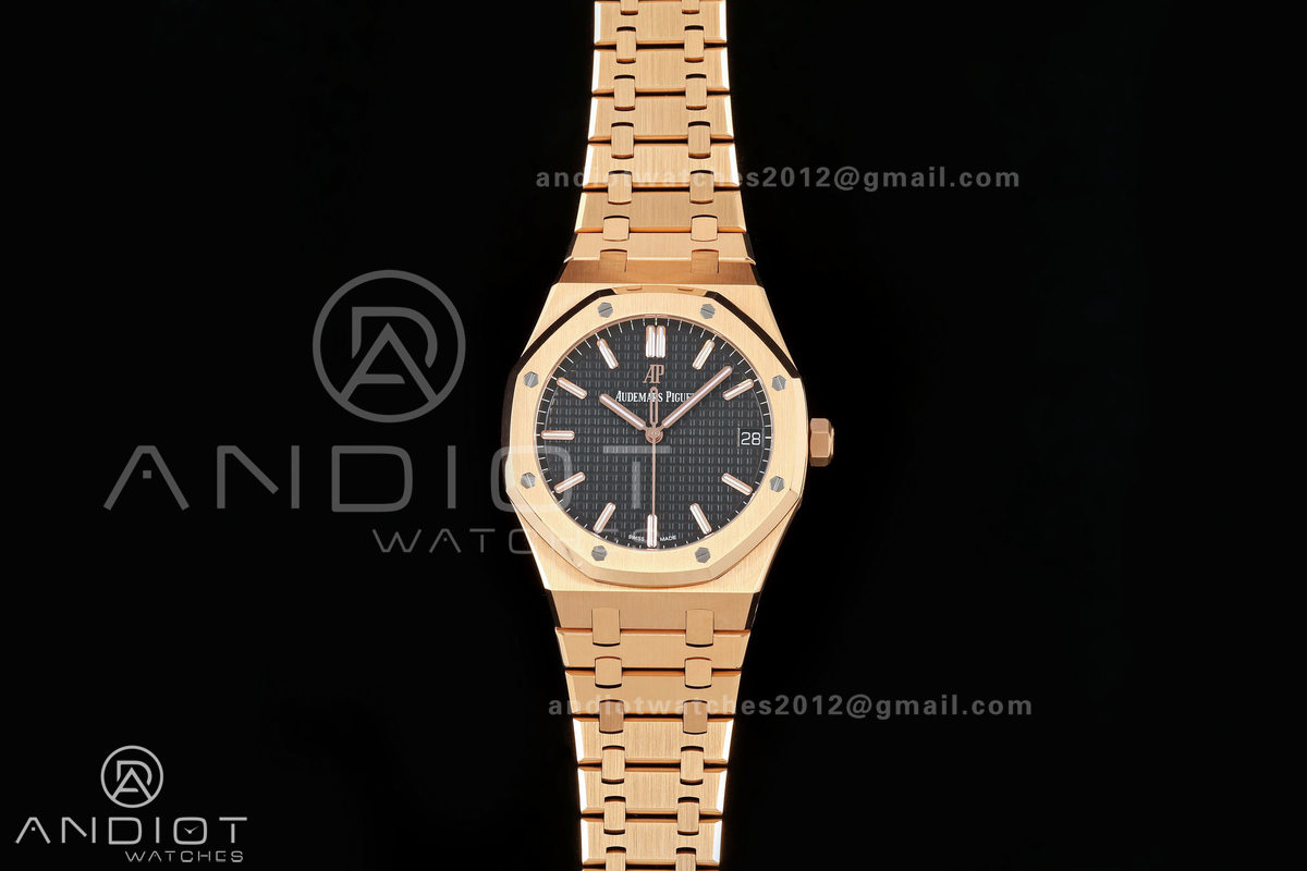 Royal Oak 41mm 15500 RG ZF 1:1 Best Edition Black Textured Dial on SS Bracelet Super Clone SH4302